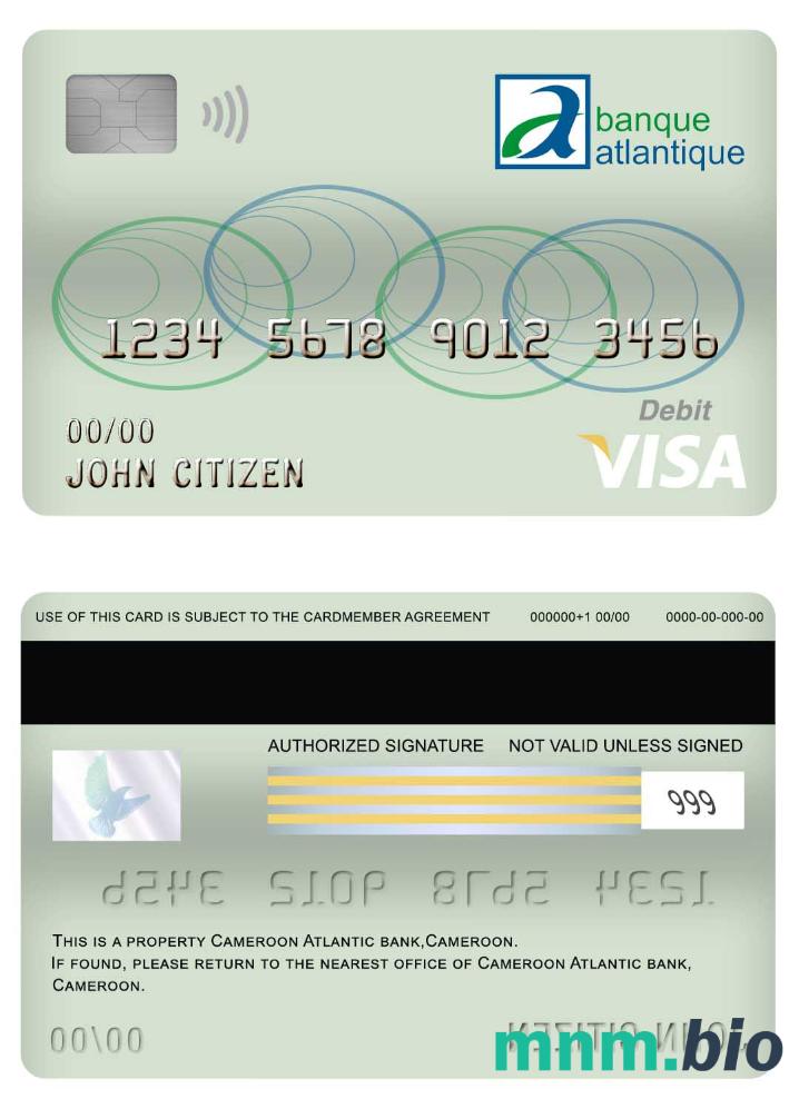 Cameroon Atlantic bank visa debet karta przykład w formacie PSD